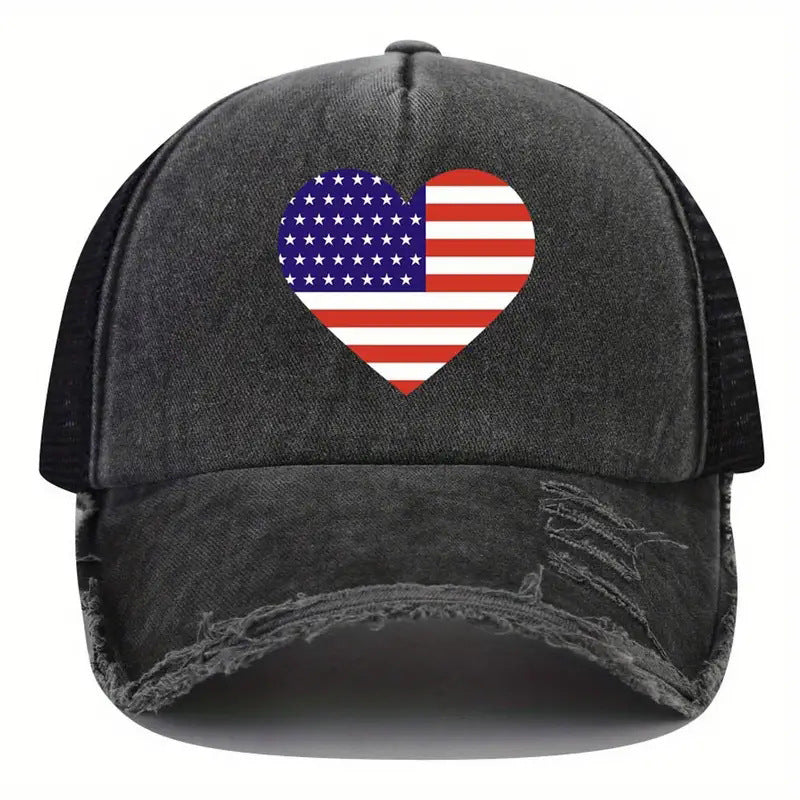 Wholesale of American Independence Day Flag Heart-shaped Printed Cotton Baseball Caps ACC-HT-TangQiu007