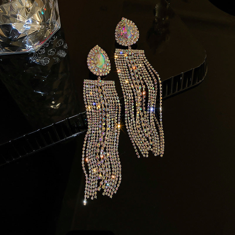 Wholesale Diamond Zircon Five-pointed Star Long Tassel Earrings ACC-ES-KJ010