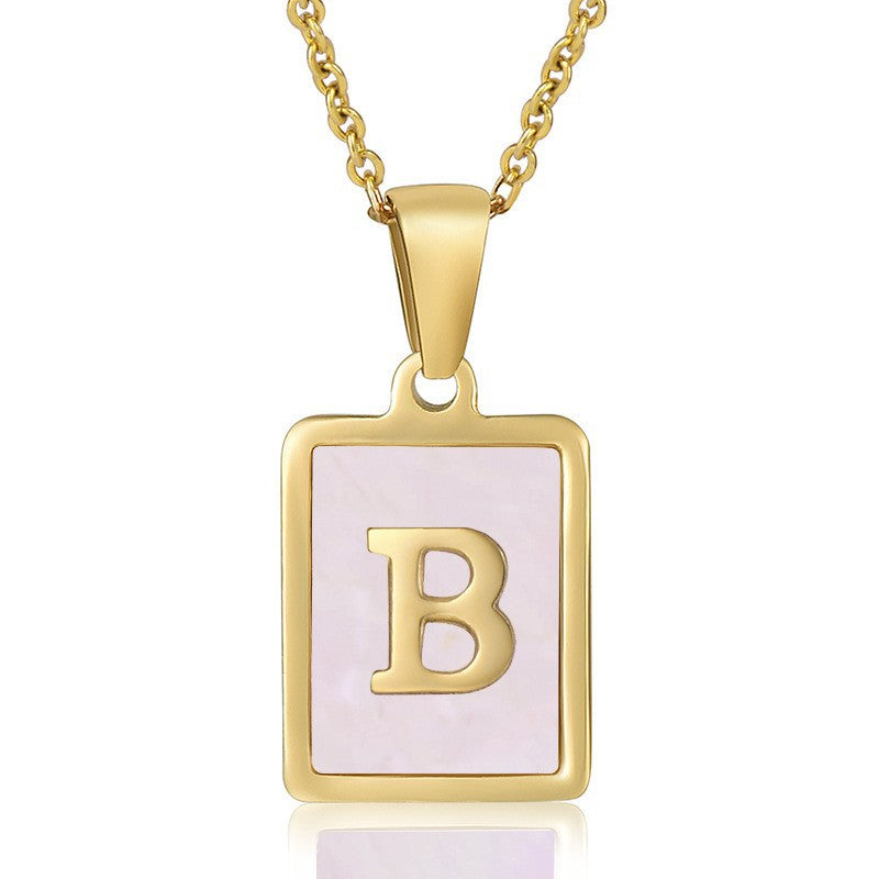 Wholesale Stainless Steel 26 English Letter Necklace 18K Natural Pink Shell Clavicle Chain ACC-NE-Zhongy007