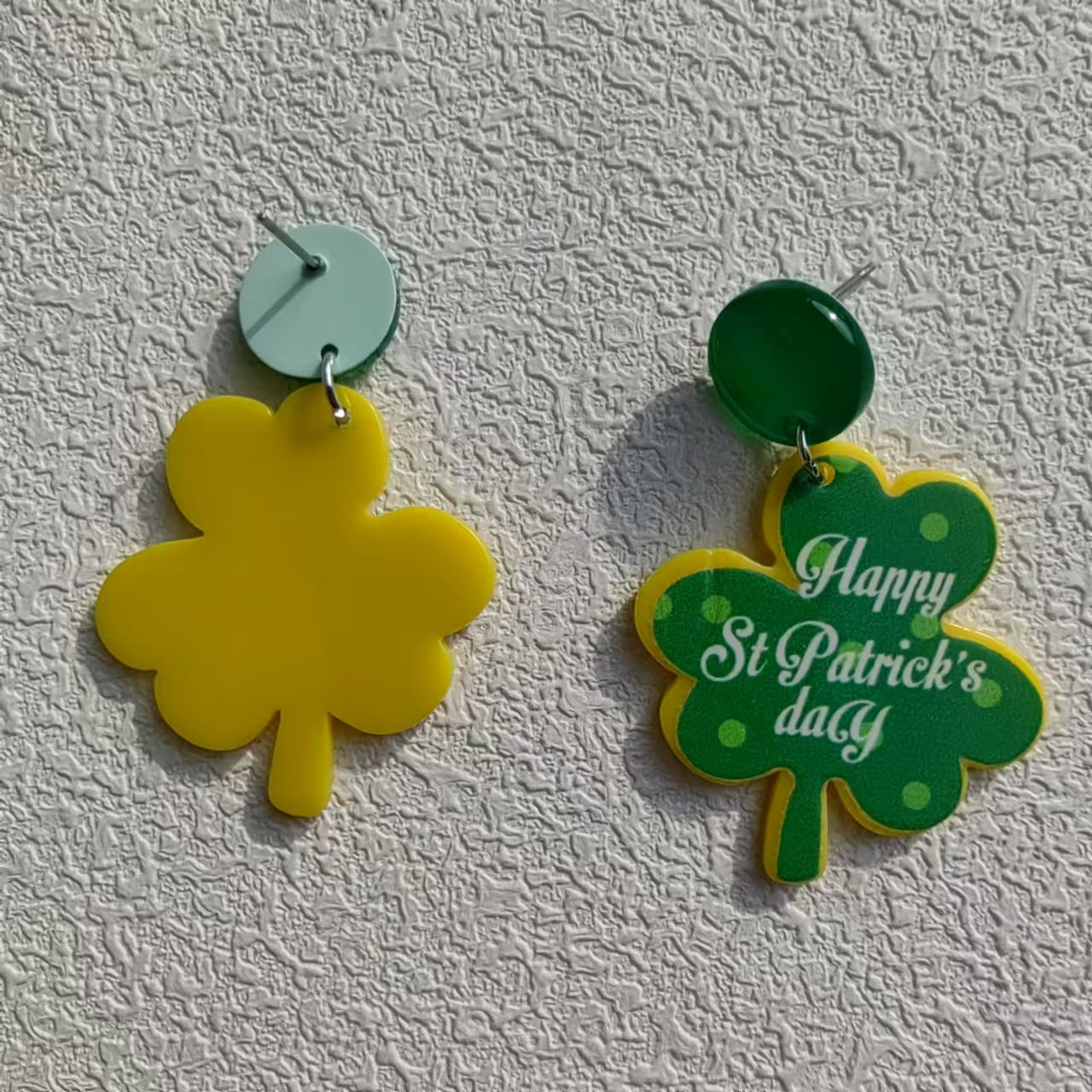 Wholesale Acrylic Printed Clover St. Patrick's Day Women's Vintage Earrings