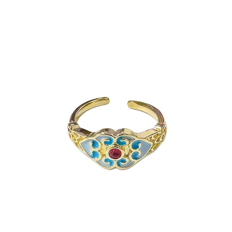 Wholesale Four-Leaf Flower Open Ring,  New Chinese Style Retro Design,  Trendy Jewelry Accessory for Women