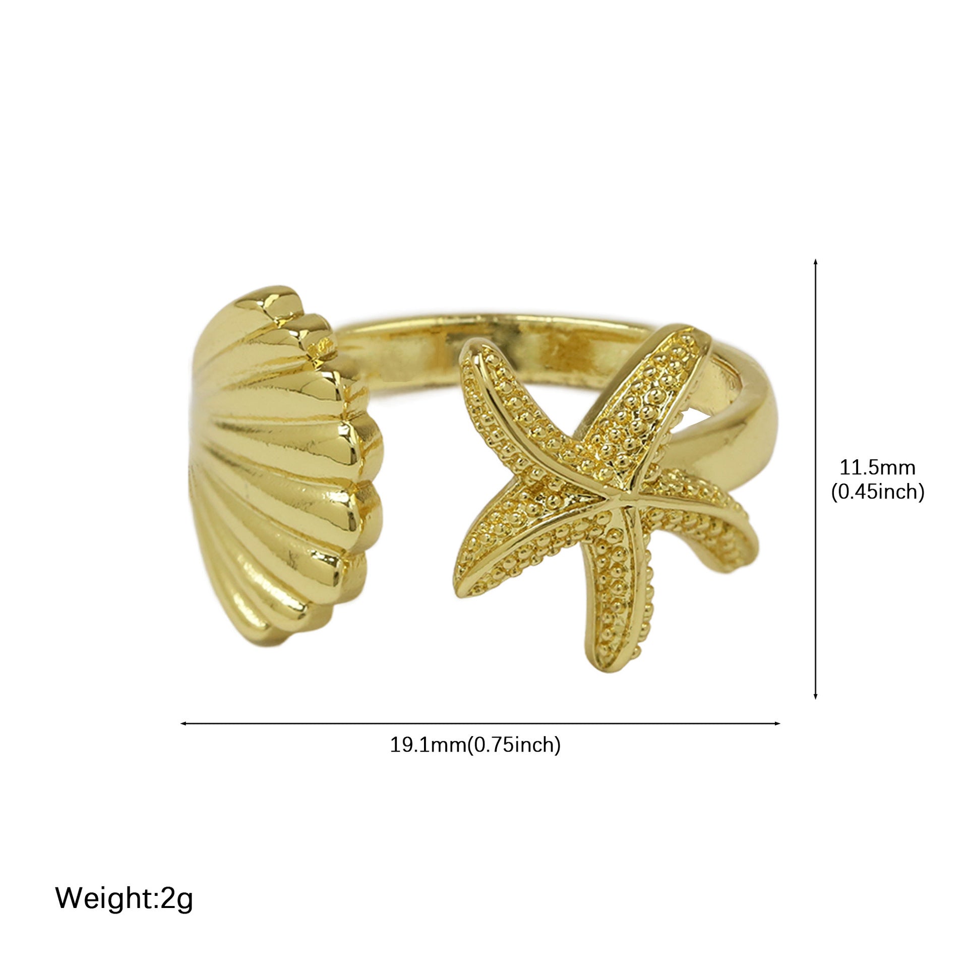 Wholesale Bohemian starfish shell fish adjustable open ring