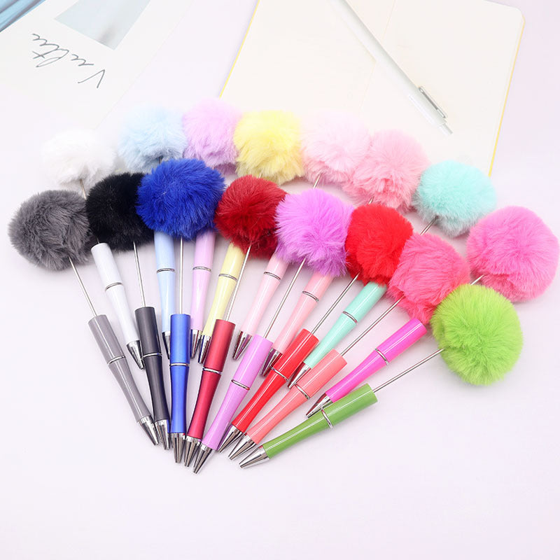 Wholesale Pom Pom Beadable Pen Leopard Print Hair Ball DIY Beaded Ballpoint Pen ACC-PN-CY003
