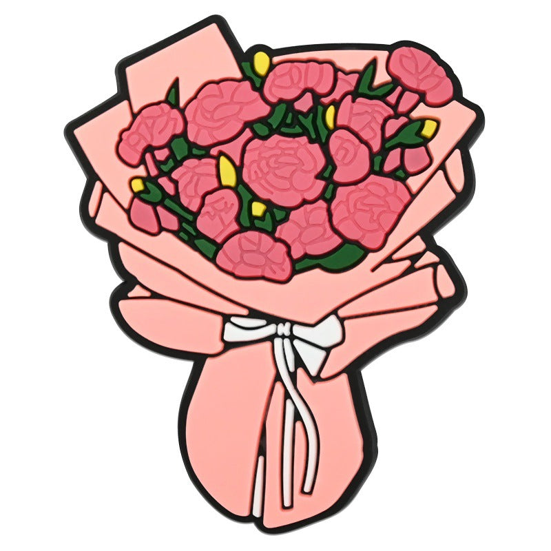 Wholesale  Random 100pcs  floral bouquet series PVC Soft Rubber Shoe Buckle Decoration