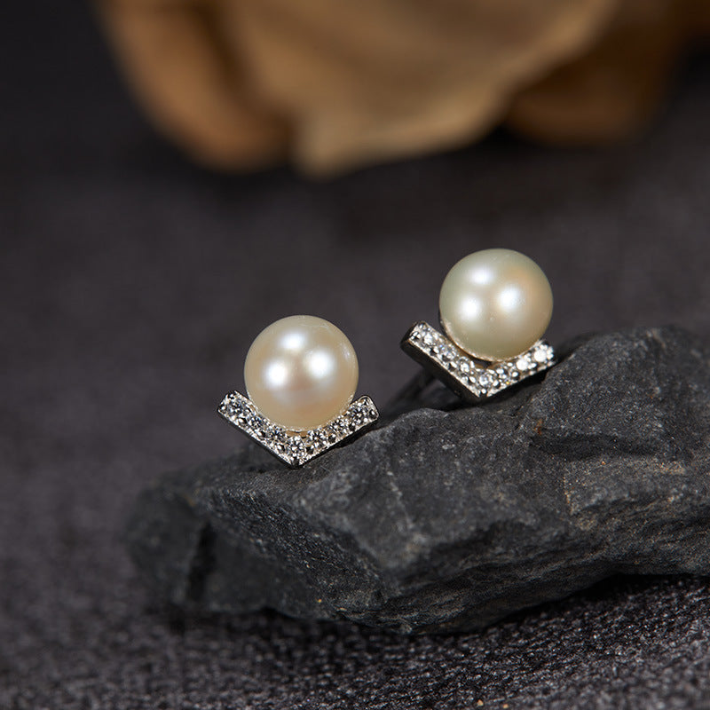 Wholesale  S925 Sterling Silver 18K Natural Freshwater Pearl Earrings