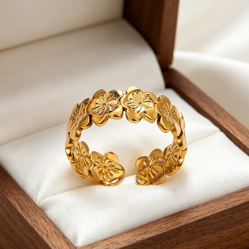 Wholesale Gold-Plated Copper Flower Bracelet &  Ring Set - Fashion Jewelry Accessory for Resale