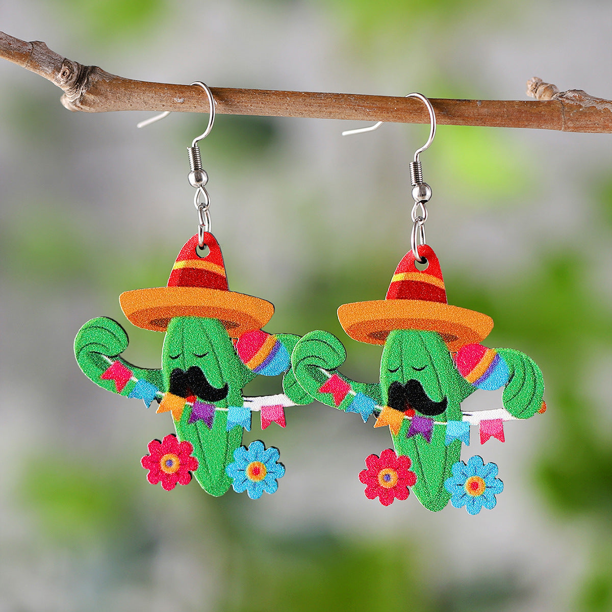 Wholesale Mexico Fifth Festival of the Dead Straw Hat Funny Cactus Pendant Earrings