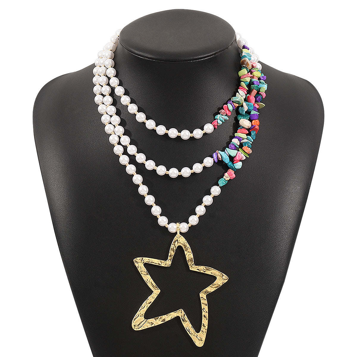 Wholesale  Exaggerated Imitation Pearl Beaded necklace Turquoise Necklace Multi-layer Simple Star Necklace