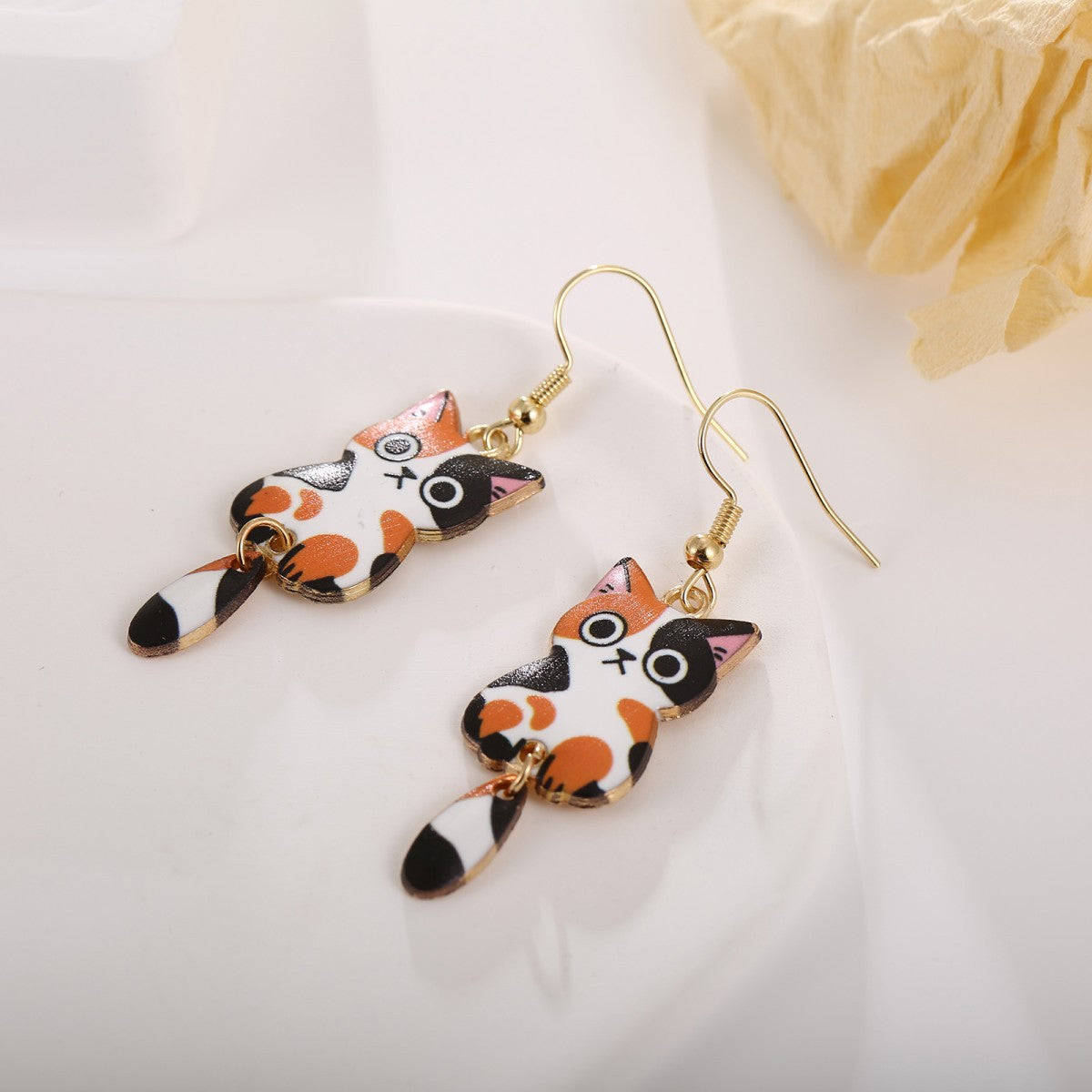 Wholesale Cartoon Cat Flower Black Enamel Earrings Cute Kitten Pendant Fashion Jewelry Accessory for Women Boutique Gift