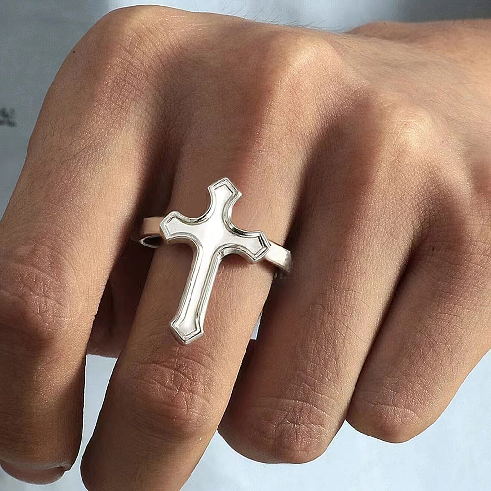 Wholesale Electroplated Stainless Steel Cross Open Ring French Vintage Style Chic Jewelry Accessory For Everyday Wear Gift
