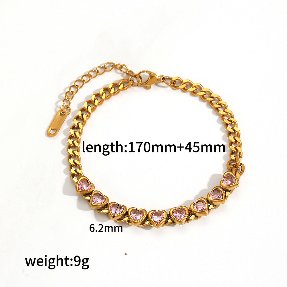Wholesale 18k gold stainless steel diamond-encrusted heart bracelet