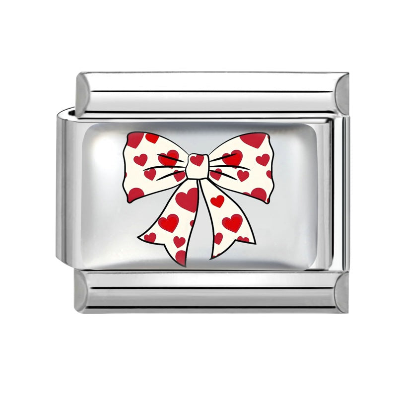 Wholesale 9mm Italian Charm Starter Bracelets DIY Red Heart Bow Stainless Steel Composable Bracelet