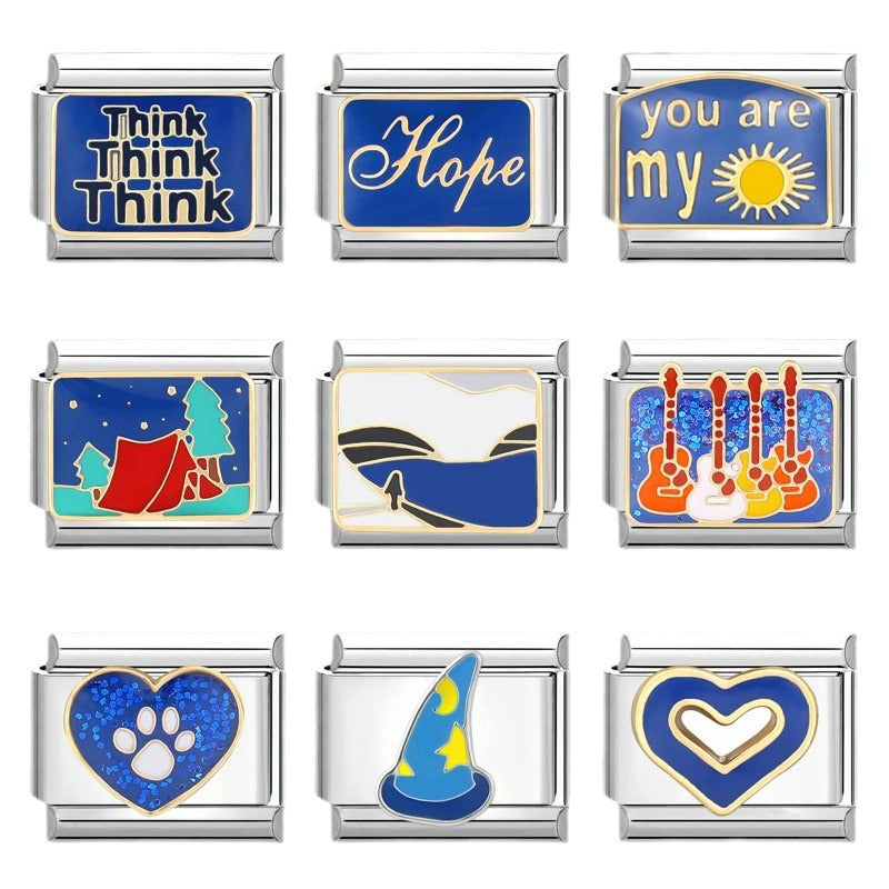 Wholesale Italian Charm Bracelet 9mm DIY Splicing Removable Titanium Steel Blue Series Composable Bracelet