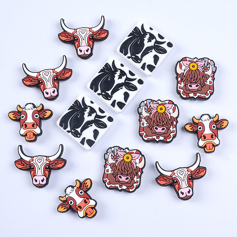 Wholesale 20pcs Cartoon Bull Head Silicone Focal Beads DIY Beaded Pen Accessories ACC-BDS-HeXing023