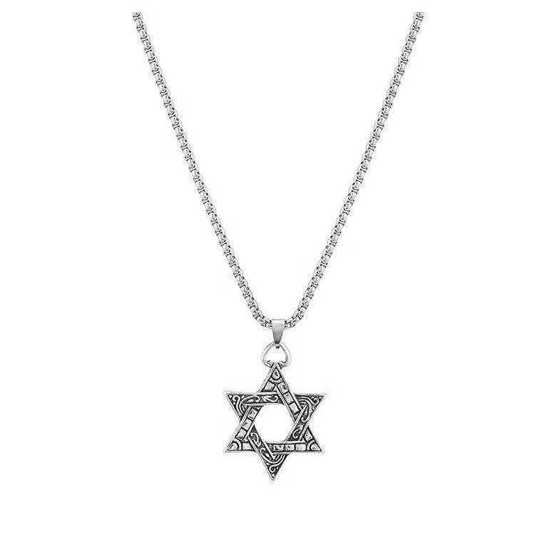 Wholesale Stylish Six Pointed Star Pendant Long Chain Necklace For Men Hip Hop Party Jewelry Accessory