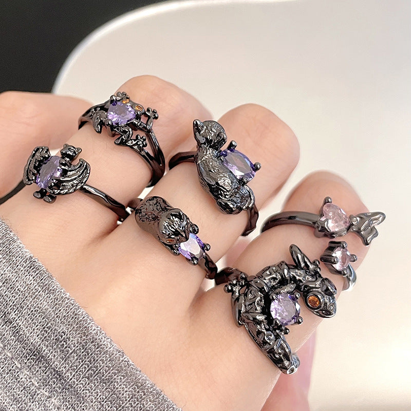 Wholesale Dark Purple Zirconia Open Ring Adjustable Rings ACC-RS-JiuHao011