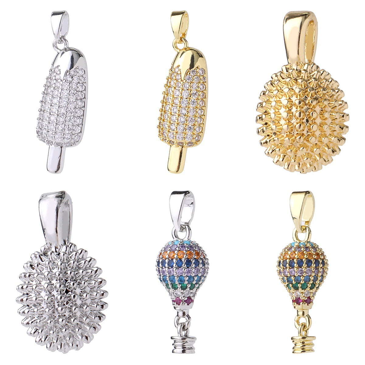 Wholesale Gold Plated Brass Rainbow Hot Air Balloon Pendant With Zircon DIY Necklace Making Jewelry Accessory Trendy Gift For Party