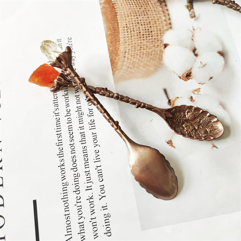 Wholesale Natural Crystal Stone Inlaid Spoon Vintage Carved Crystal Crafts ACC-SPN-XiuK001