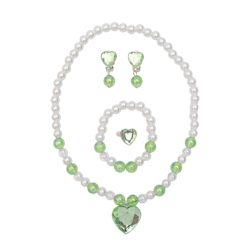 Wholesale Girls' beaded necklace bracelet ear clip ring five-piece  jewelry suit