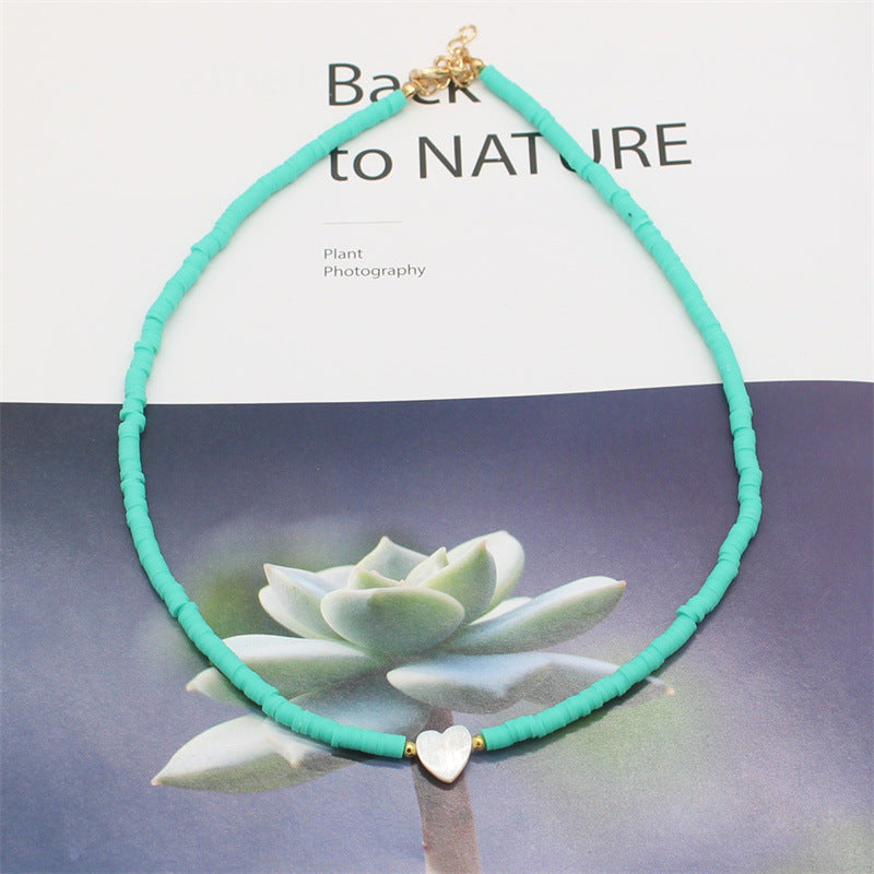 Wholesale soft pottery necklace  shell love beaded necklace