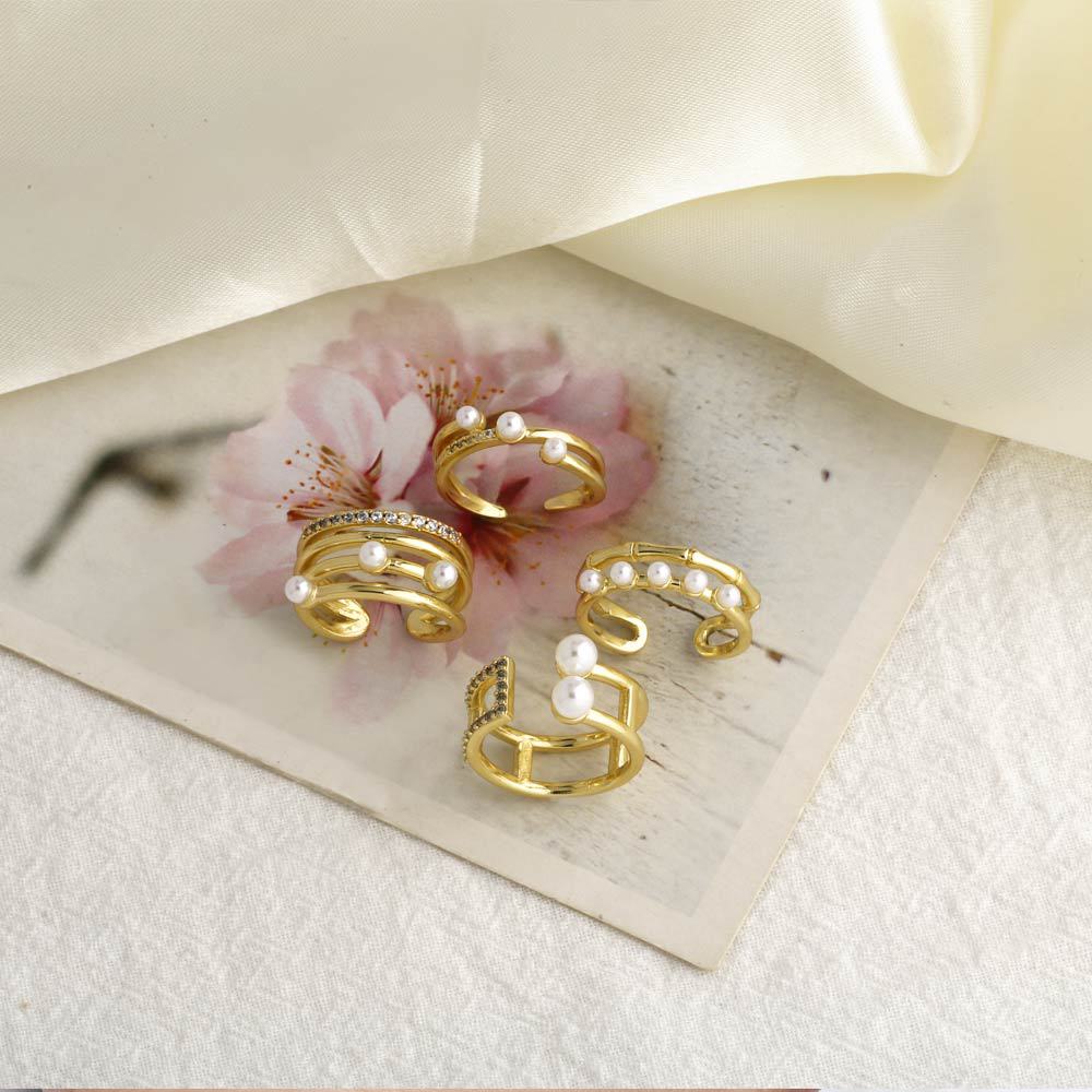 Wholesale open pearl copper plated 18k ring