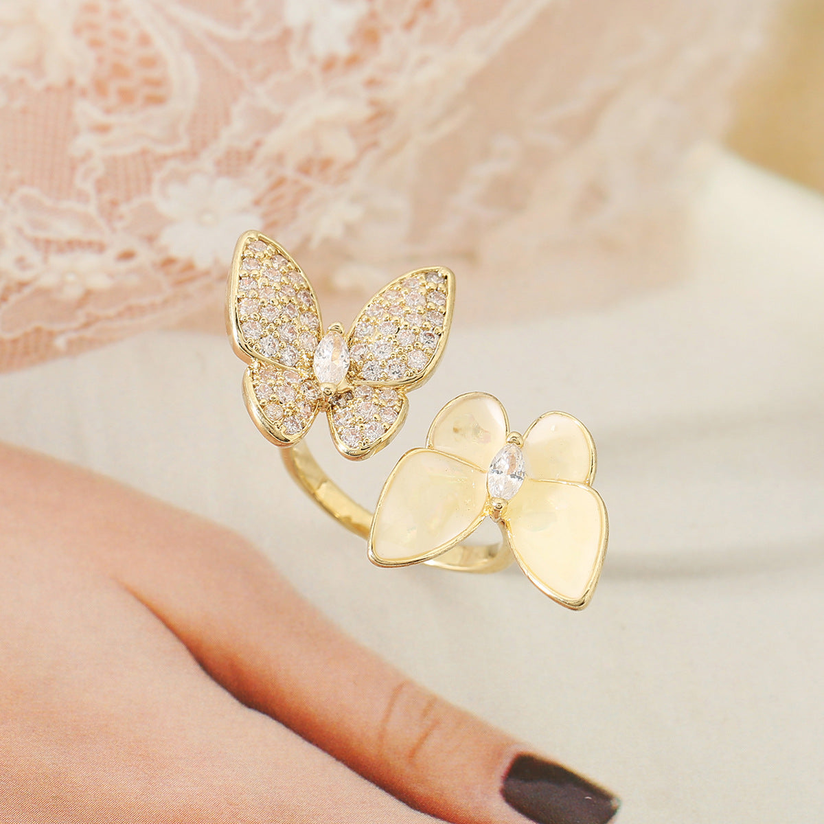 Wholesale  light luxury butterfly ring opening adjustable ring