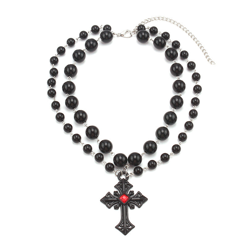 Wholesale Halloween dark cross pearl necklace hip hop  necklace