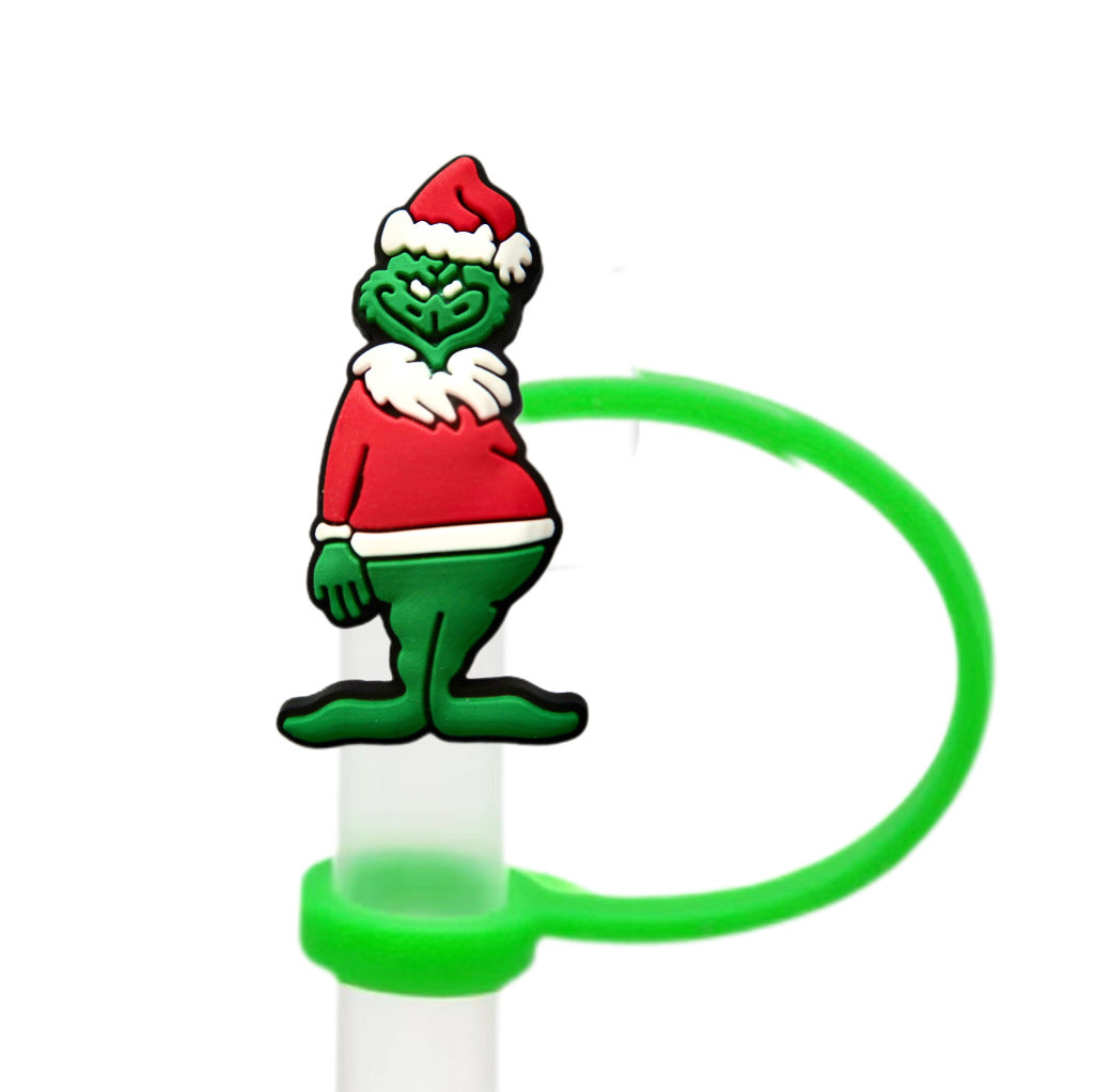 Wholesale 10pcs Christmas themed cartoons 8/ 10mm Straw Cover Straw Tube Cap