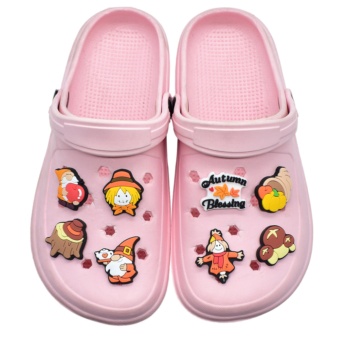 Wholesale   Random 100pcs Thanksgiving series PVC Soft Rubber Shoe Buckle Decoration