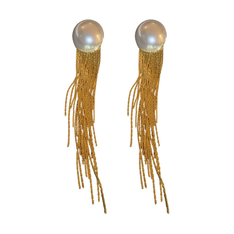 Wholesale  Pearl Metal Tassel Silver Pin Earrings