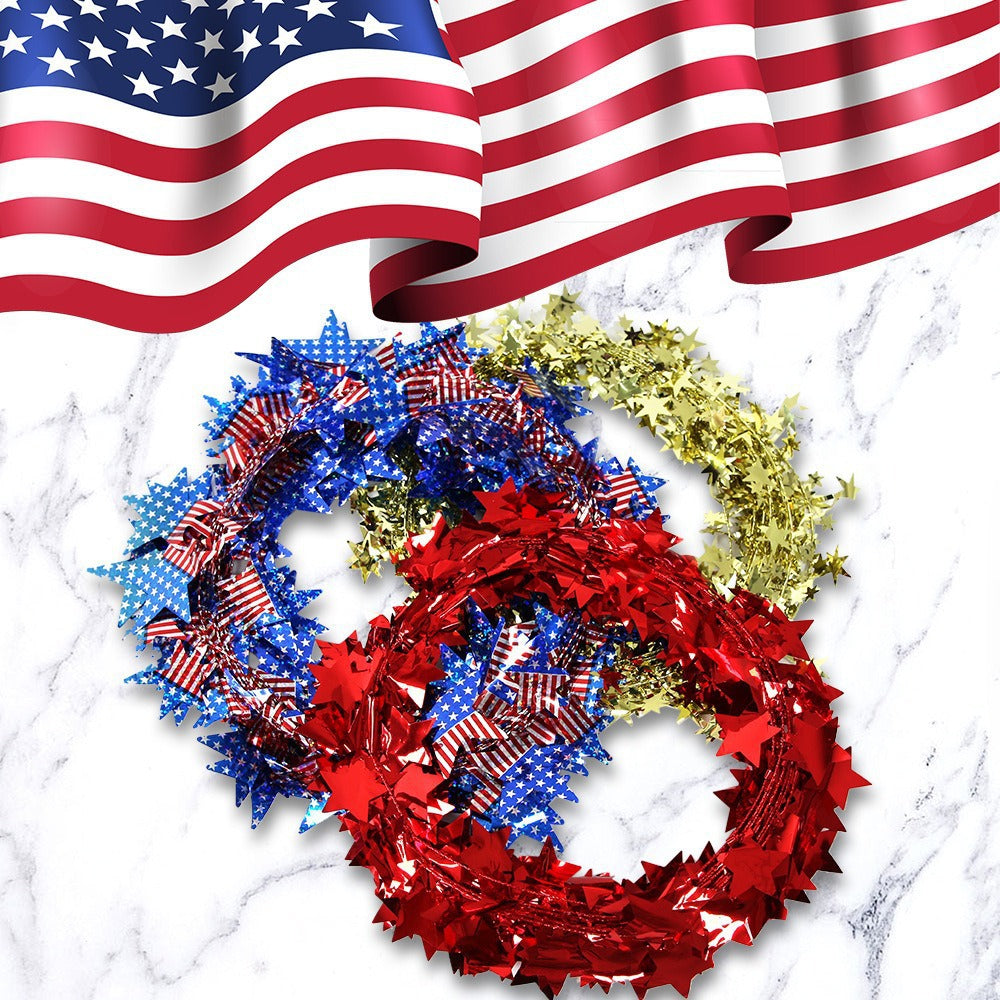 Wholesale Iron wire five-pointed star lace color strips Independence Day metal wire decoration
