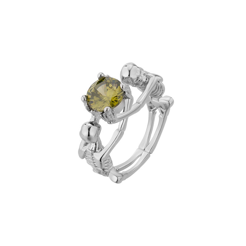 Wholesale Dark Night Ghost Retro Punk Style Skull Skeleton Zircon Ring