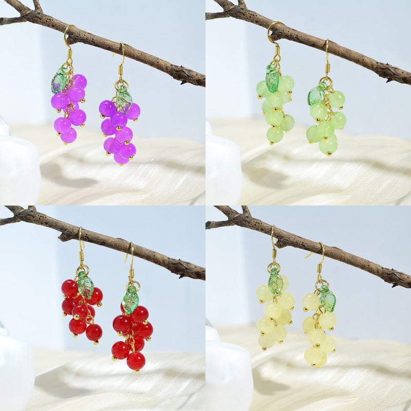 Wholesale long grape bunch red cherry earrings