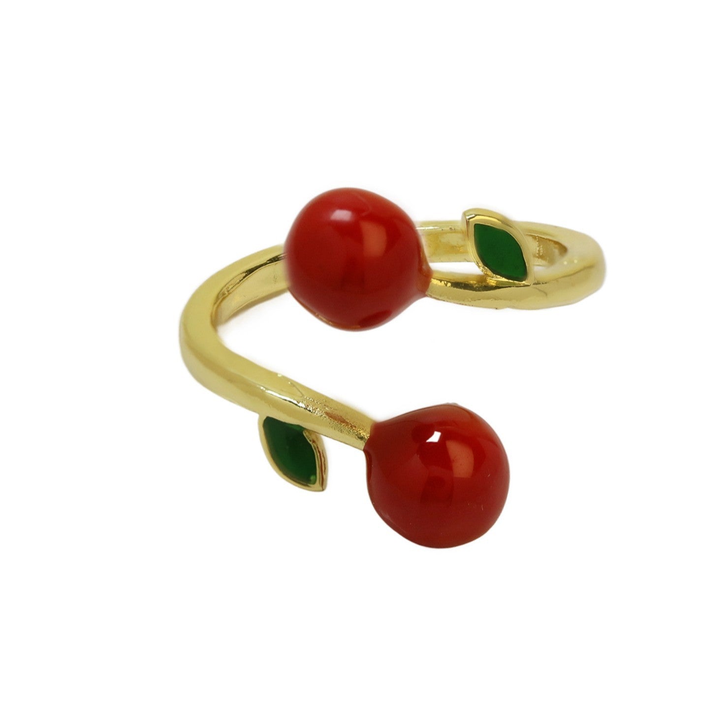 Wholesale 18k Brass Oil Dropping Color Preservation Fruit Series Red Cherry Strawberry Ring