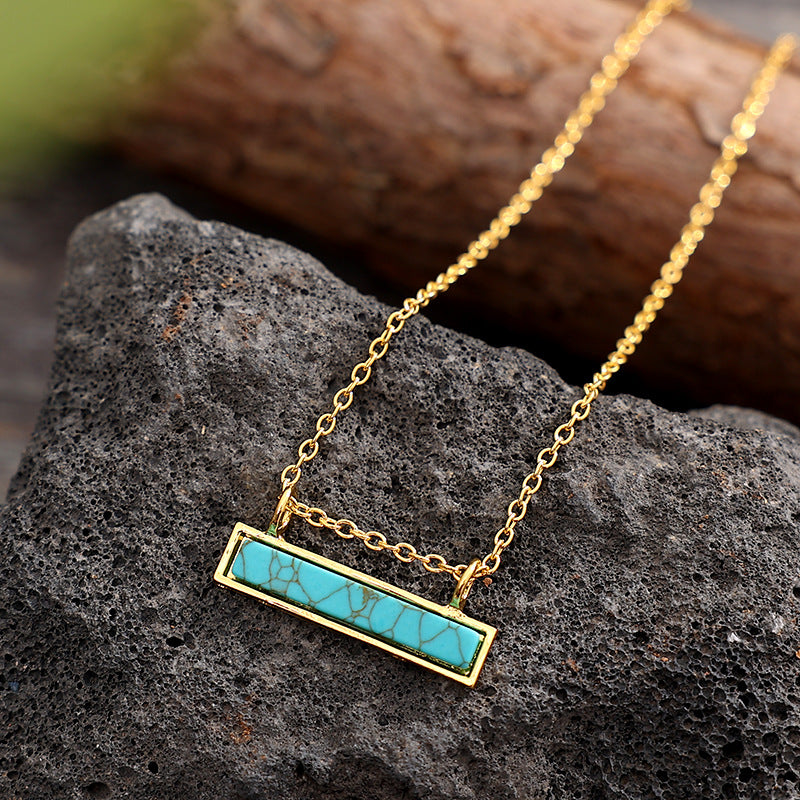 Wholesale  turquoise clavicle chain pendant  square necklace