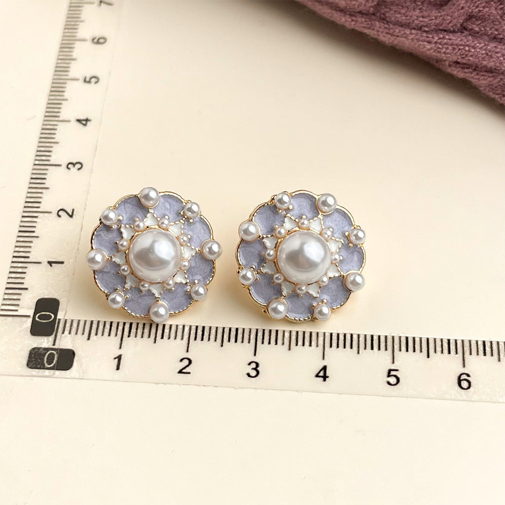 Wholesale French retro Vintage purple oil-drop flower earrings