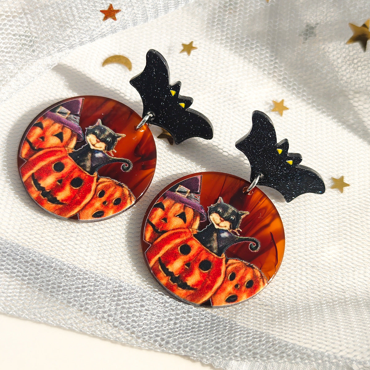 Wholesale  fun cartoon pumpkin ghost little black cat earrings