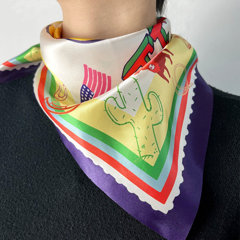 Wholesale silk scarf Western Denim  American element square scarf