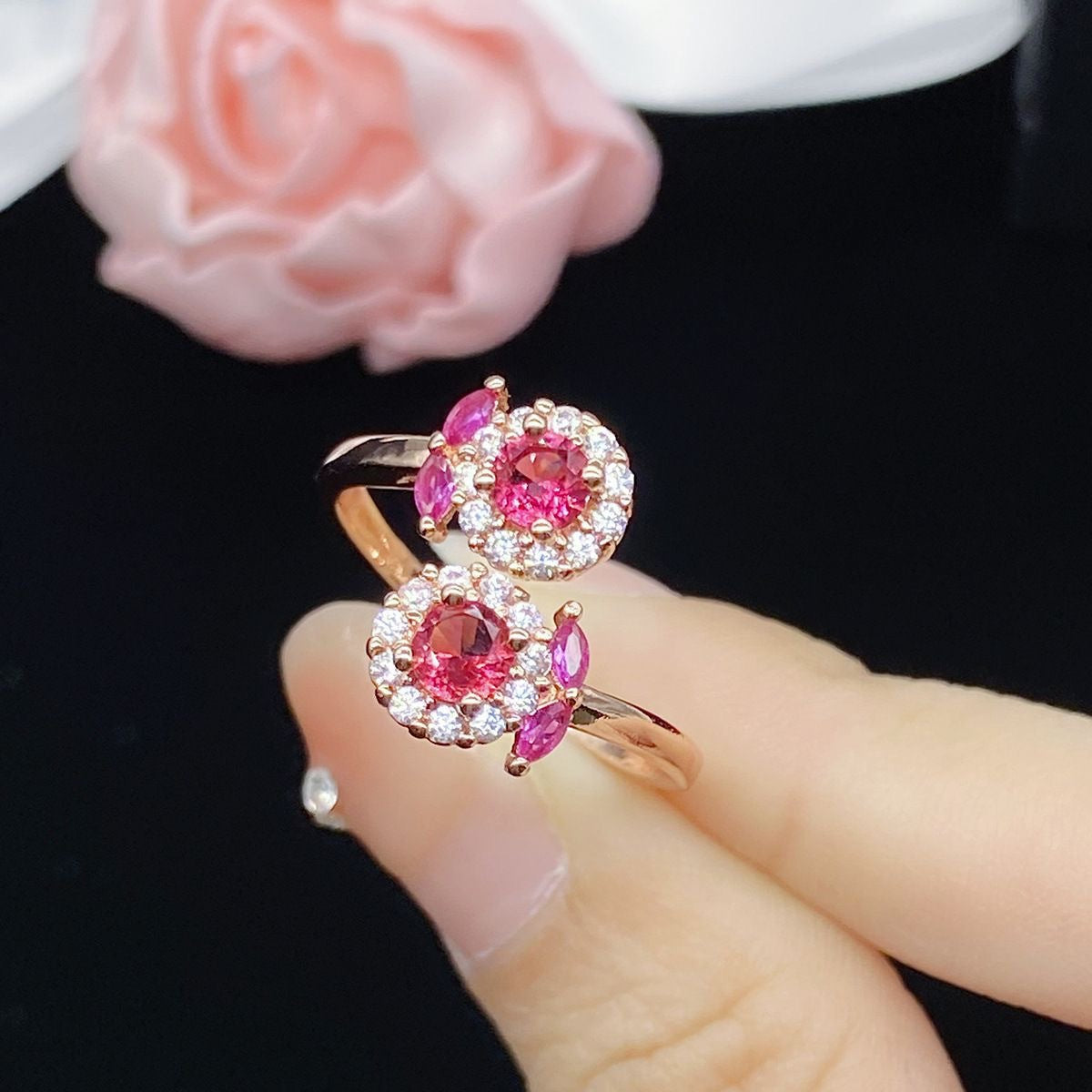 Wholesale Flower Colorful Diamond Open Ring