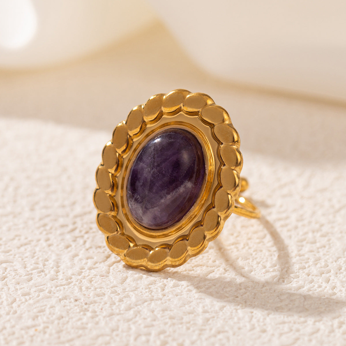 Wholesale Stainless Steel 18K Gold Open Turquoise Ring