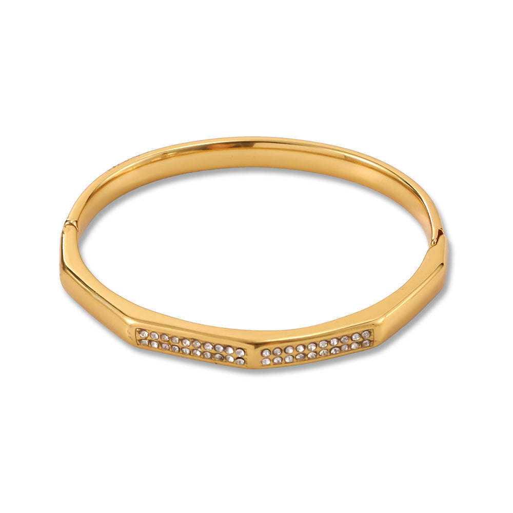 Wholesale Stainless Steel Geometric Faceted Bracelet For Women Gold Tone Party Jewelry Accessory