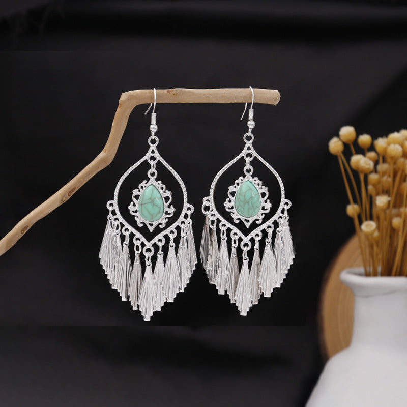 Wholesale Ethnic Style Long Feather Alloy Tassel Earrings ACC-ES-MDD023