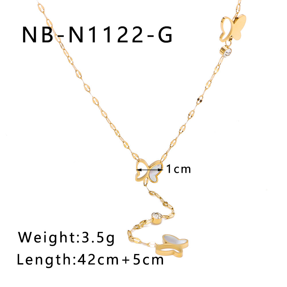 Wholesale  Stainless steel Butterfly Inlaid White Shellfish Necklace Long Tail Chain