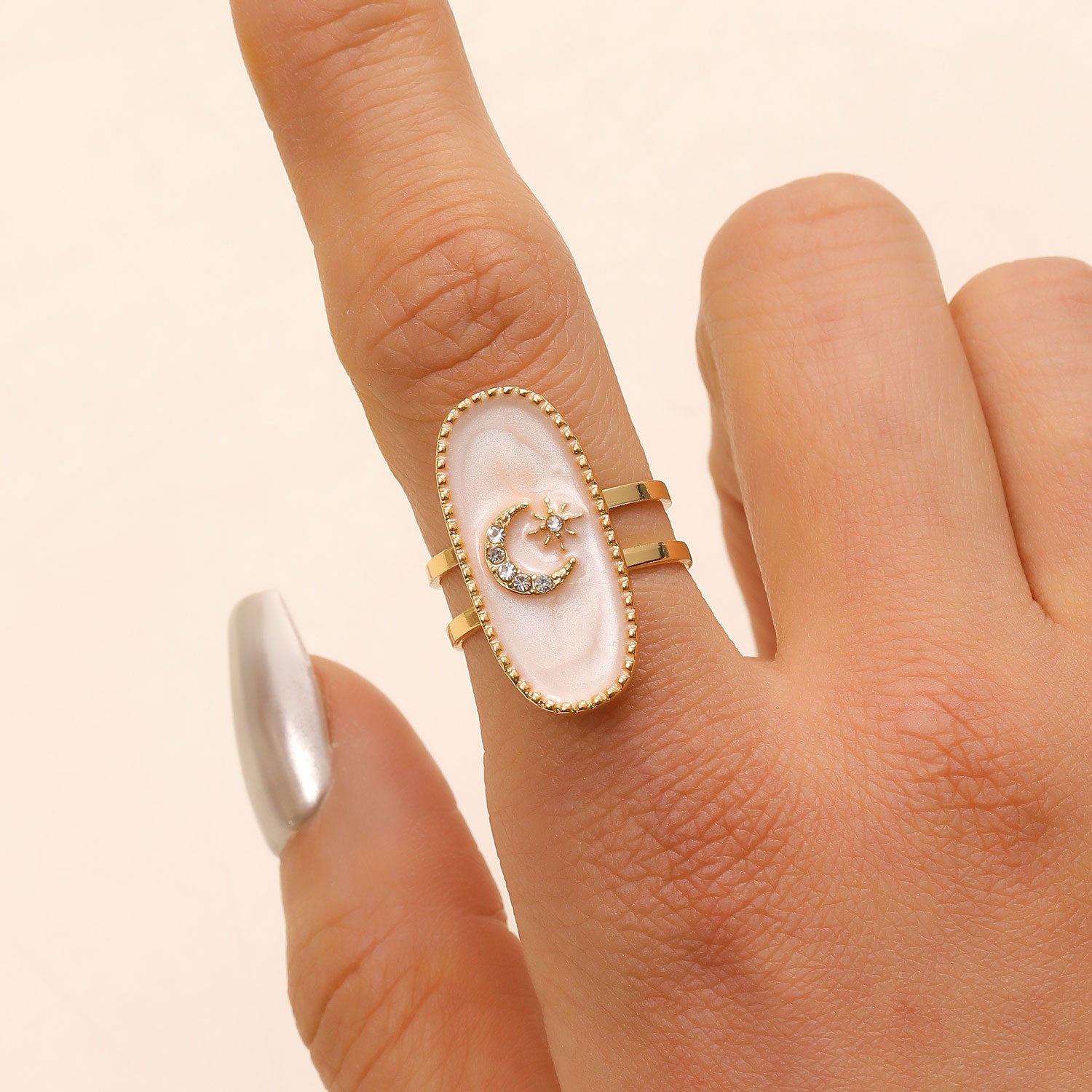 Wholesale Drip Oil Geometric Star Cross Moon Heart Open Ring Fashion Jewelry Accessory
