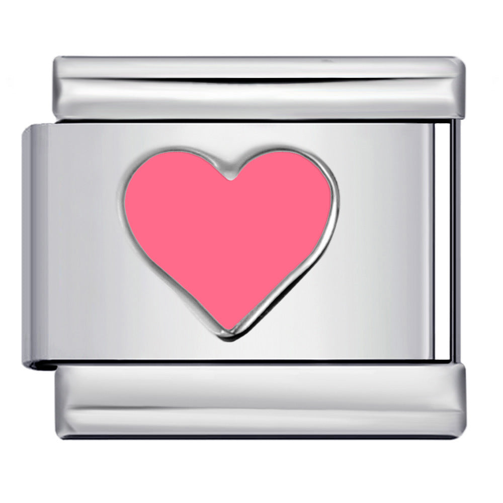 Wholesale Italian Charm Bracelet 9mm DIY Colorful Oil Dripping Heart    Creative Stainless Steel Composable Bracelet