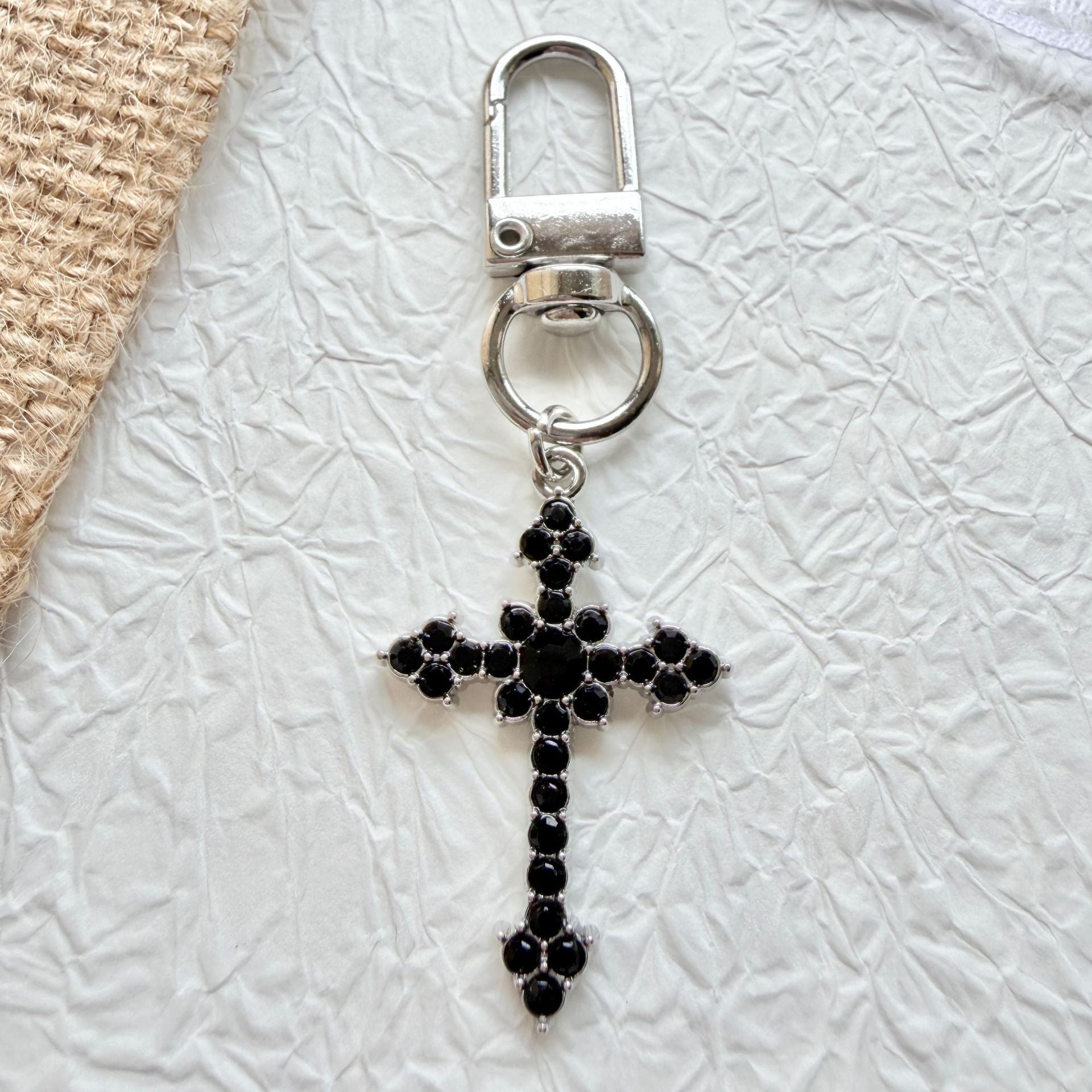 Wholesale Y2K Rhinestone Cross Keychain Alloy Black Bag Charm Gift