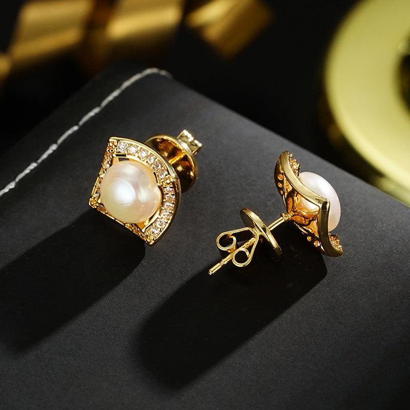 Wholesale  water pearl earrings with diamonds high-end earrings