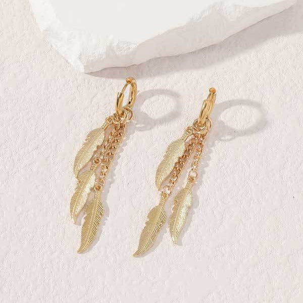 Wholesale Colorful Stainless Steel Feather Earrings