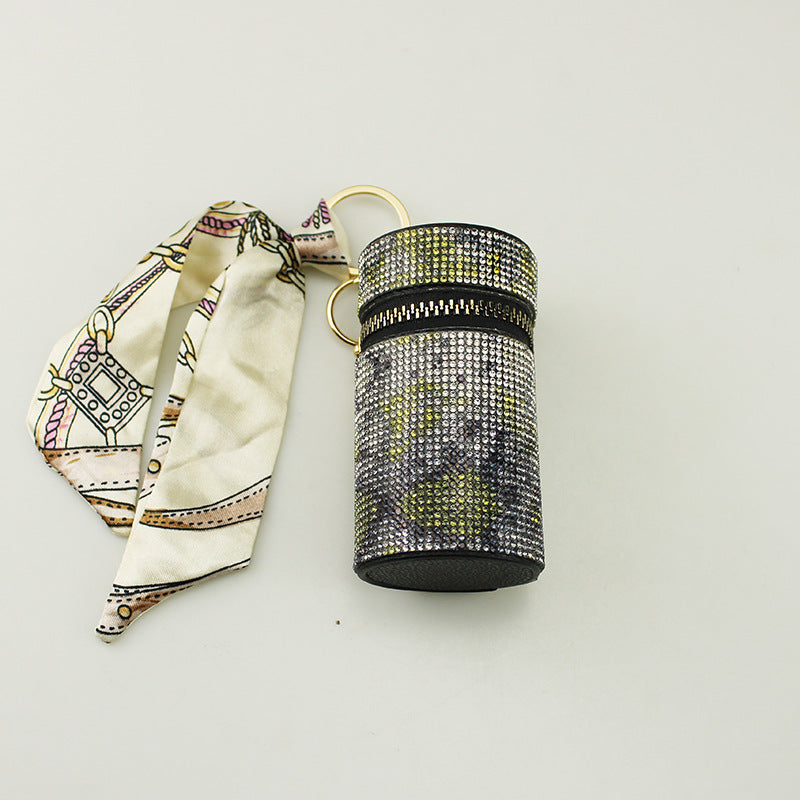 Wholesale PU leather diamond lipstick bag pendant keychain