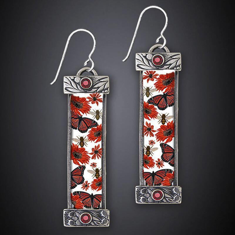 Wholesale Creative red butterfly geometric pattern earrings